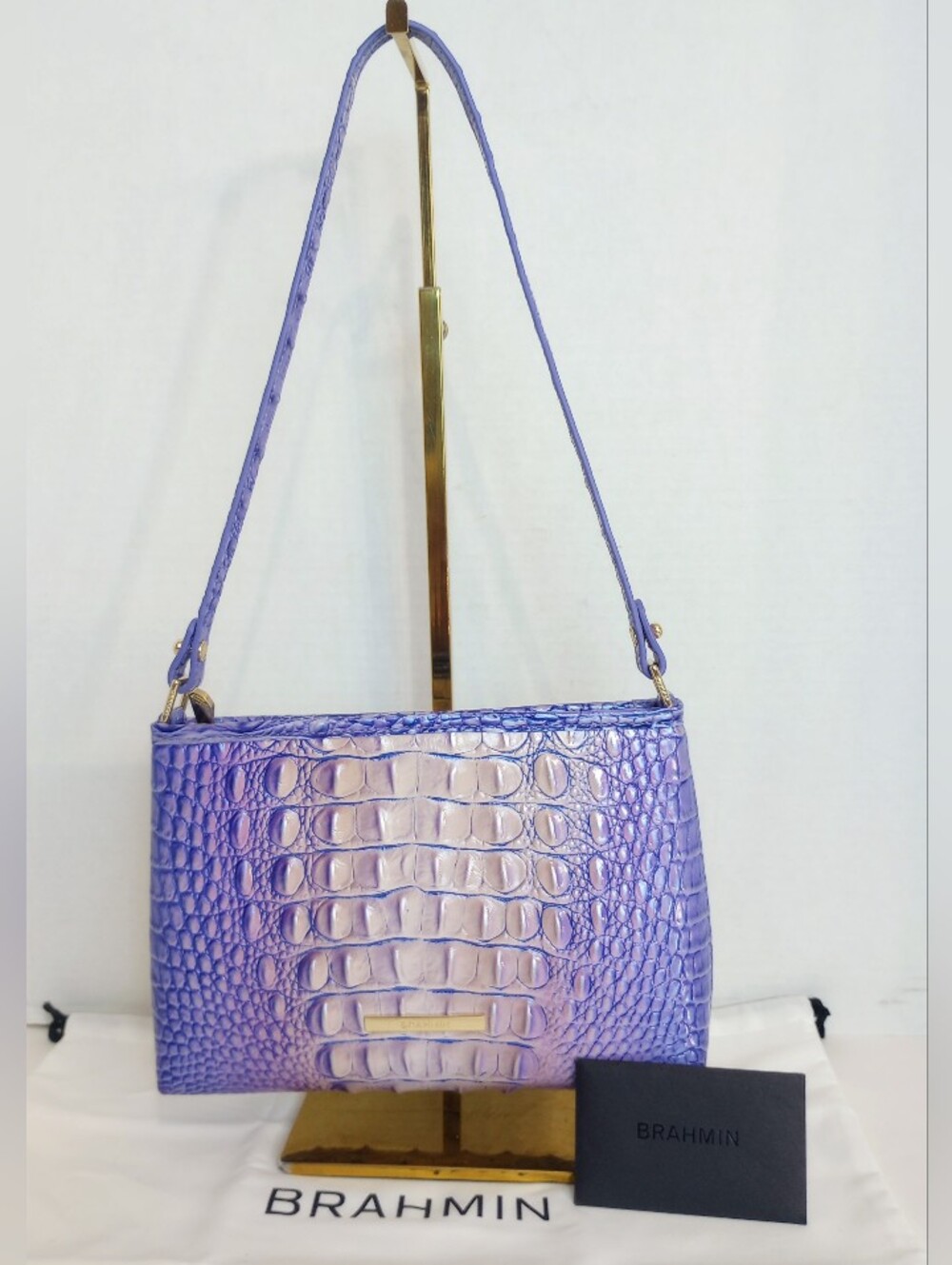 Brahmin Very Peri Ombre Lorelei Croc Embossed Leather Shoulder Bag